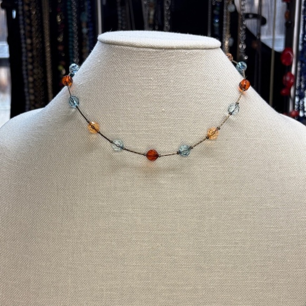 Chic Beaded Necklace with Amber and Blue Accents